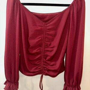 Elegant Burgundy Ruched Women's Top